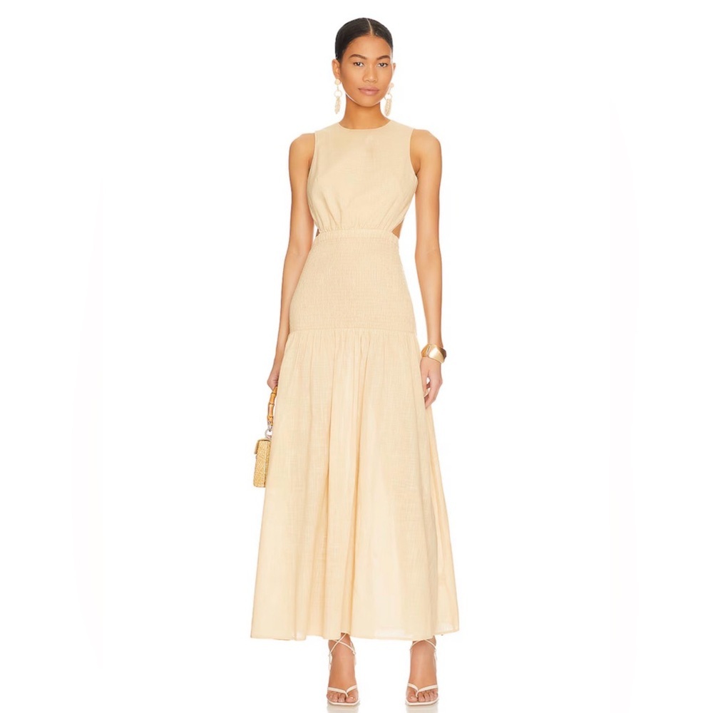 Sleeveless Cream Maxi Dress with Cutout Waist - Picture 3 of 16